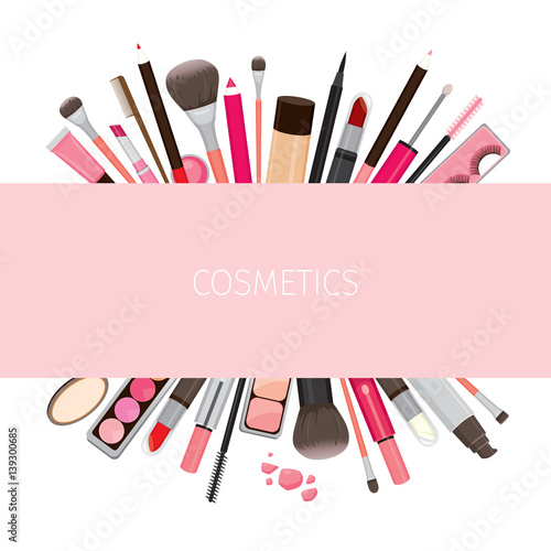 Makeup Cosmetics Tools On Banner, Beauty, Facial, Fashion
