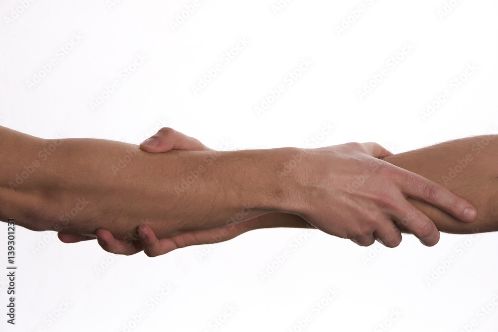 Modern handshake of two male people, isolated on white Stock Photo ...