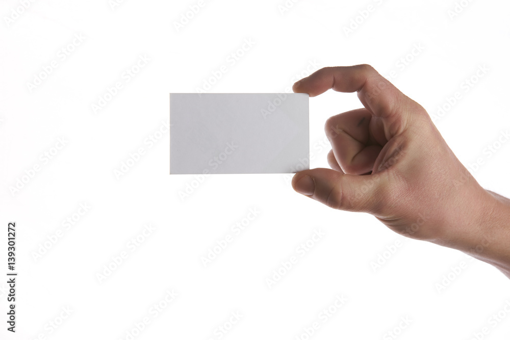 Businessman holding business card with copy space isolated on white background Businessman holding business card with copy space isolated on white background
