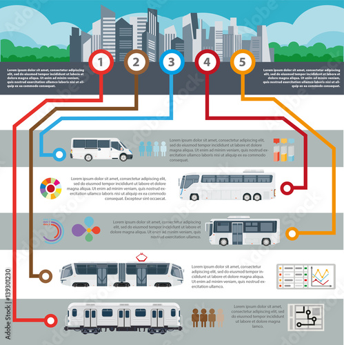 Public city transport vector passenger infographics flat template