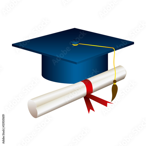 color graduation hat with diploma, vector illustraction design