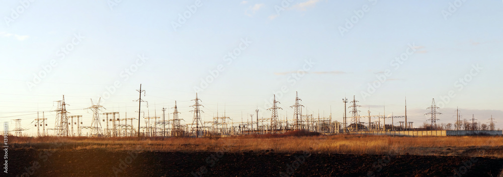 High voltage substation - evening view