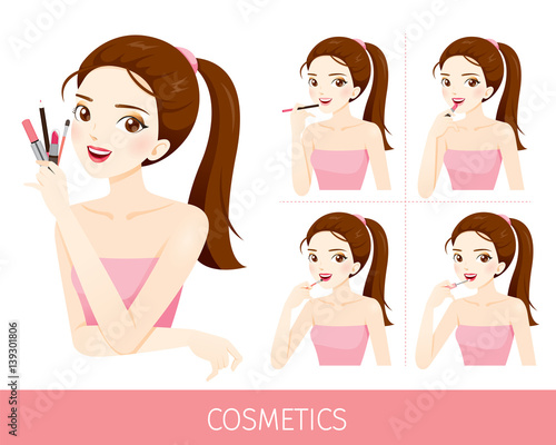 Woman With Step To Apply Lip Makeup, Accessories, Equipment, Beauty, Facial, Fashion