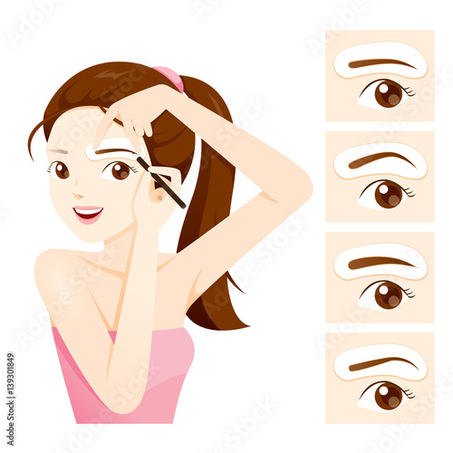 Woman Drawing Her Brow By Eyebrow Stencils, Makeup, Accessories, Equipment, Beauty, Facial, Fashion