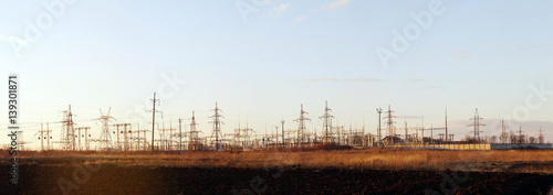 Obraz na płótnie High voltage substation - evening view w salonie