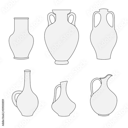 Set of jugs. Pitcher outline. Vector 