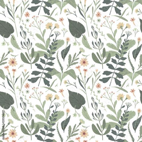 Forest botanical seamless pattern. Vector illustration
