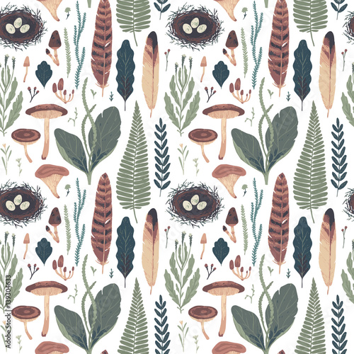 Forest botanical seamless pattern. Vector illustration