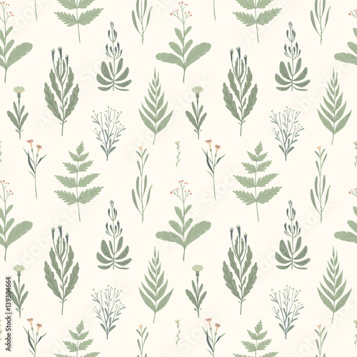 Forest botanical seamless pattern. Vector illustration