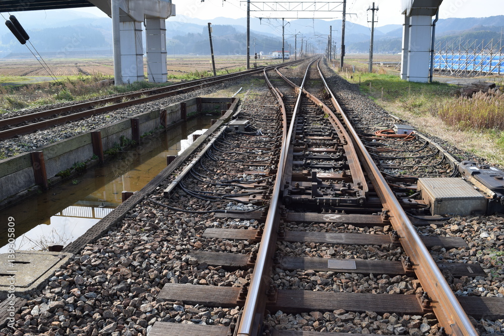 Fototapeta premium 鉄道線路の分岐ポイント