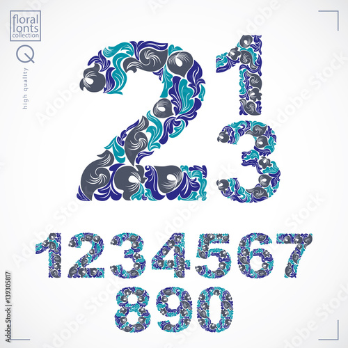 Floral numerals, hand-drawn...