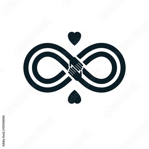 Sexual Tolerance conceptual symbol, Zero tolerance, vector symbol created with infinity loop sign and two hands of people of different orientation touching and reaching each other.