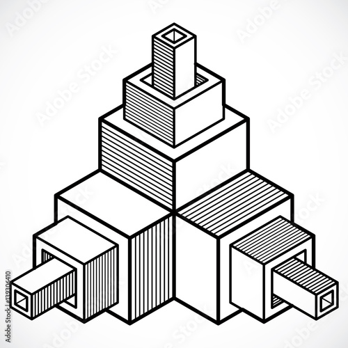Engineering three-dimensional construction, abstract vector trigonometric shape.