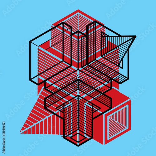 Engineering three-dimensional construction, abstract vector trigonometric shape.
