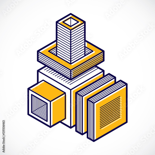 Abstract trigonometric construction, vector dimensional design template.