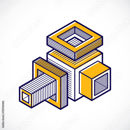 Engineering three-dimensional construction, abstract vector trigonometric shape.