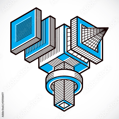 Engineering three-dimensional construction, abstract vector trigonometric shape.