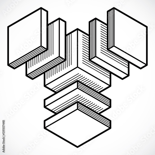 Abstract trigonometric construction, vector dimensional design template.