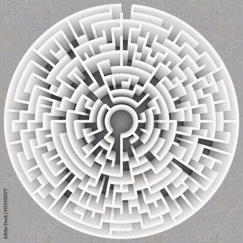 3d rendering circular maze in top view