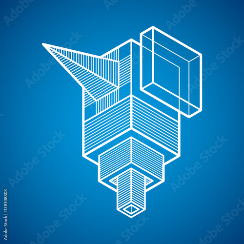 Engineering three-dimensional construction, abstract vector trigonometric shape.