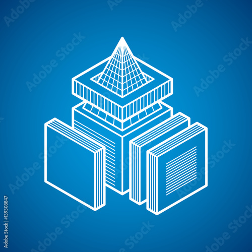 Engineering three-dimensional construction, abstract vector trigonometric shape.