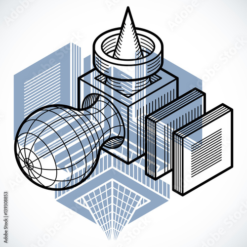 Engineering three-dimensional construction, abstract vector trigonometric shape.