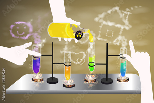 Chemical reaction flask. concept of education