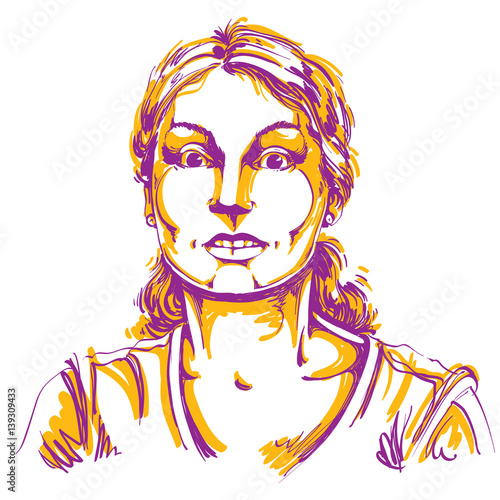 Vector portrait of scared woman, illustration of amazed or frightened female. Person emotional face expression, surprise.