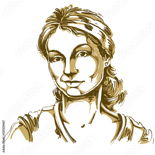 Vector drawing of distrustful woman with stylish haircut. Artistic portrait of doubter lady, do not lie to me.
