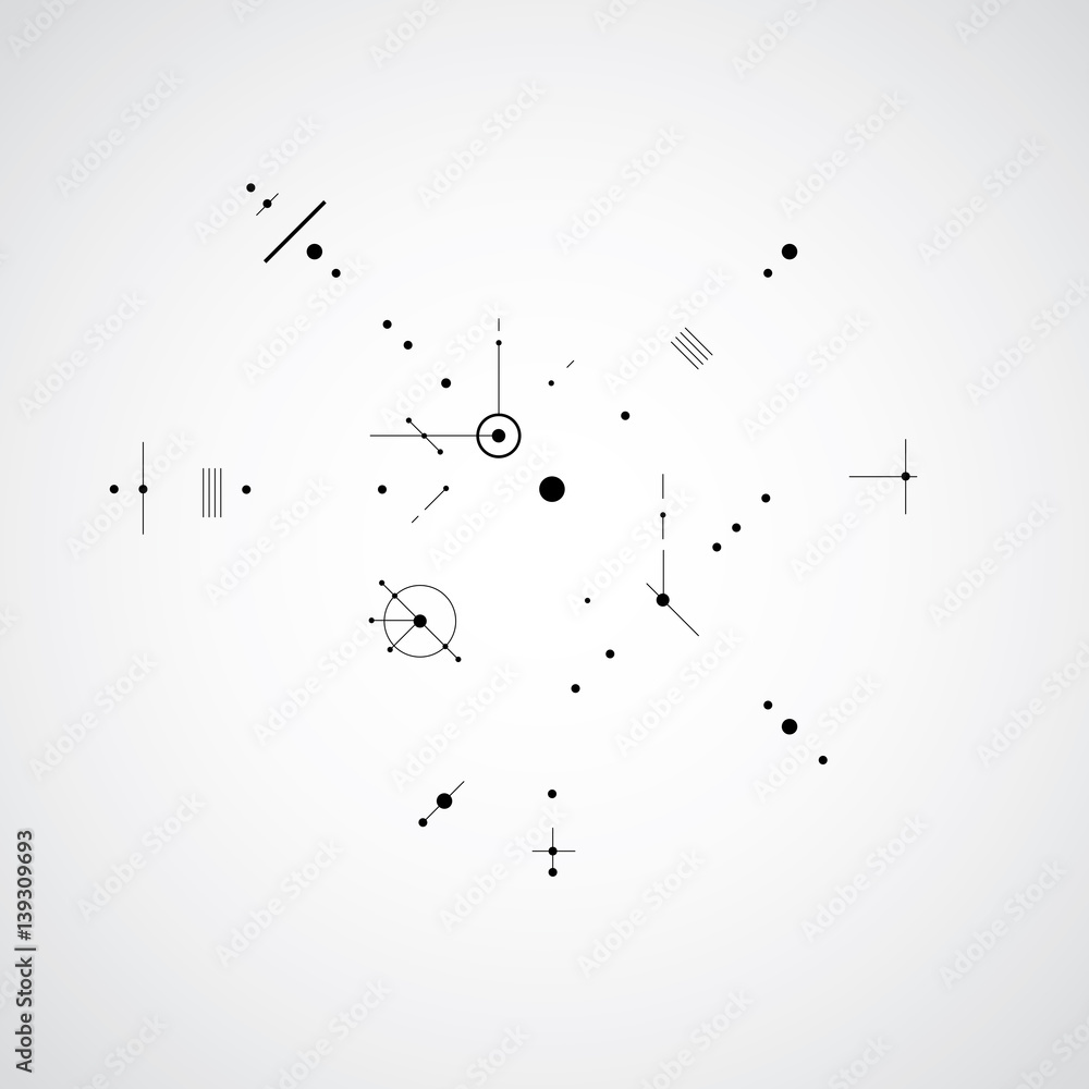 Fototapeta premium Bauhaus art composition, decorative modular monochrome vector wallpaper with circles and grid. Retro style pattern, graphic backdrop for use as booklet cover template.