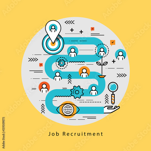 Line flat business design and infographic elements for job candidate evaluation and interview, assessment and recruiting, resources management and hiring, career and employment concept
