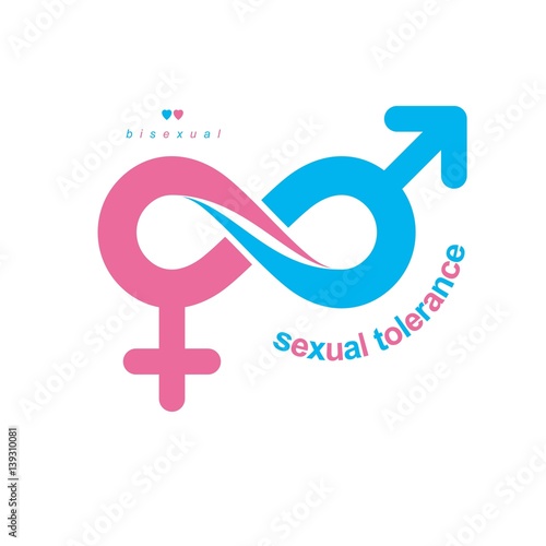 Love Forever conceptual logo, vector symbol created with infinity loop and male Mars an female Venus signs. Relationship creative idea.
