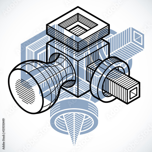 Engineering three-dimensional construction, abstract vector trigonometric shape.