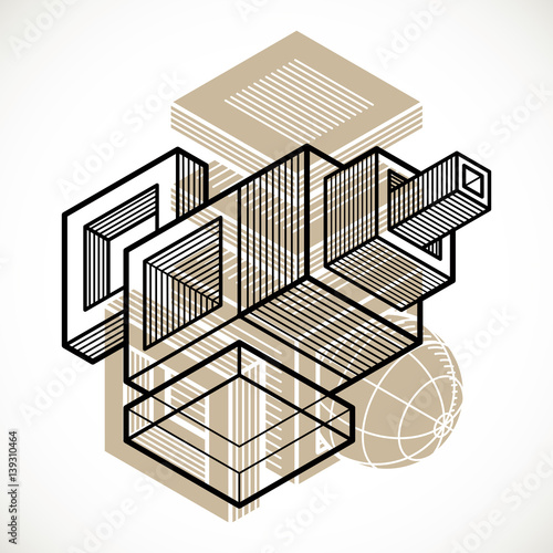 Engineering three-dimensional construction, abstract vector trigonometric shape.