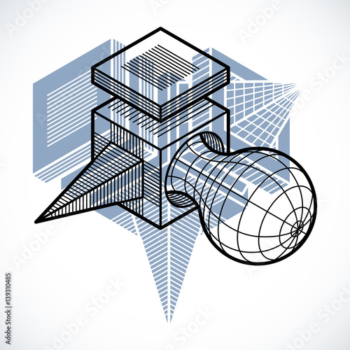 Engineering three-dimensional construction, abstract vector trigonometric shape.
