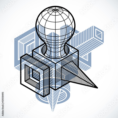 Abstract trigonometric construction, vector dimensional design template.