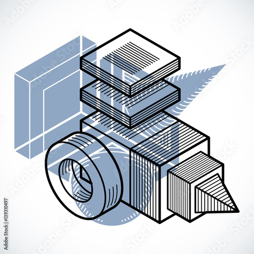 Engineering three-dimensional construction, abstract vector trigonometric shape.