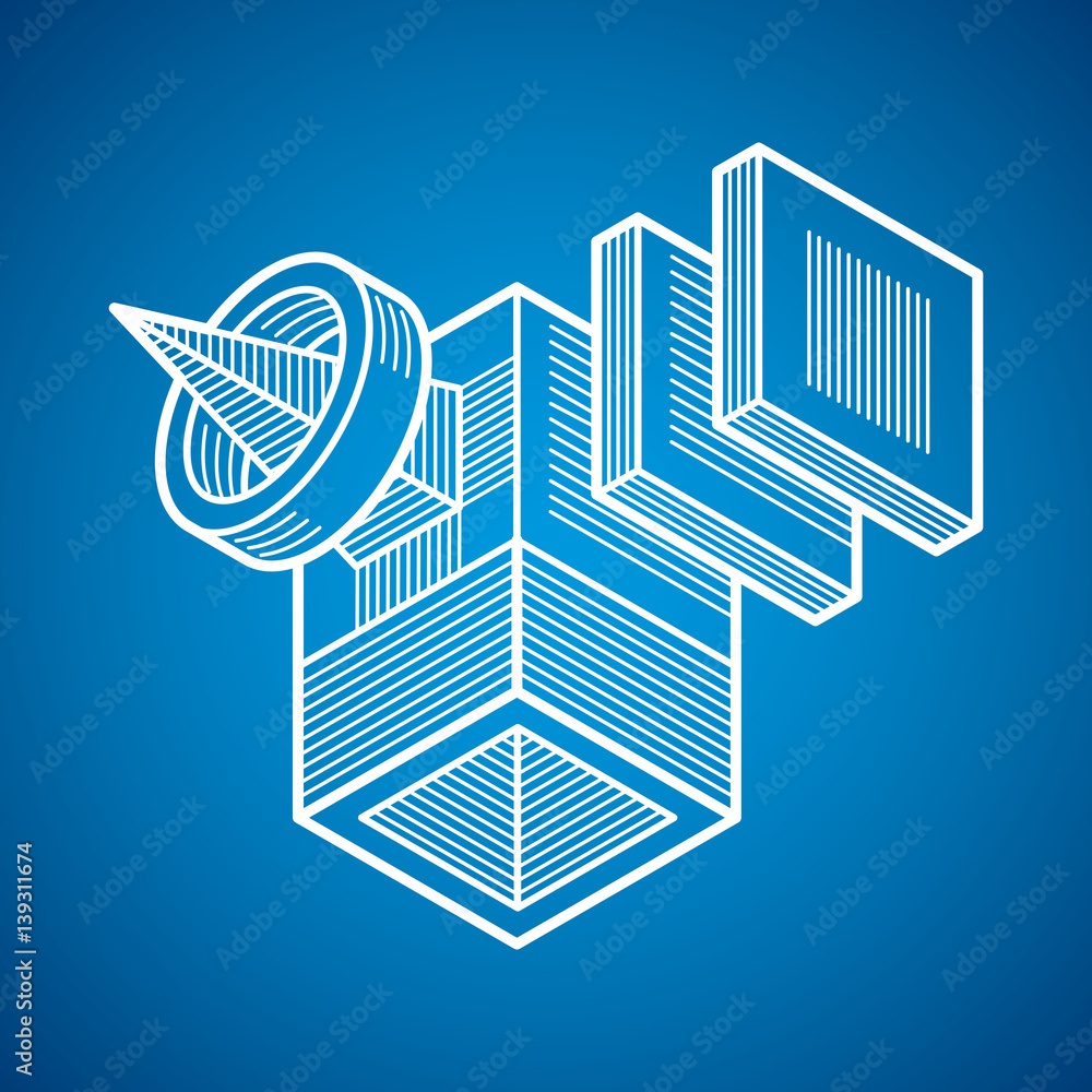 Engineering abstract shape, 3d vector polygonal figure. Stock Vector ...