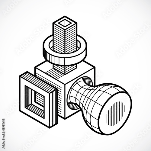 Abstract trigonometric construction, vector dimensional design template.