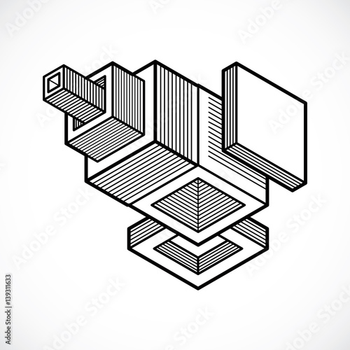 Engineering three-dimensional construction, abstract vector trigonometric shape.