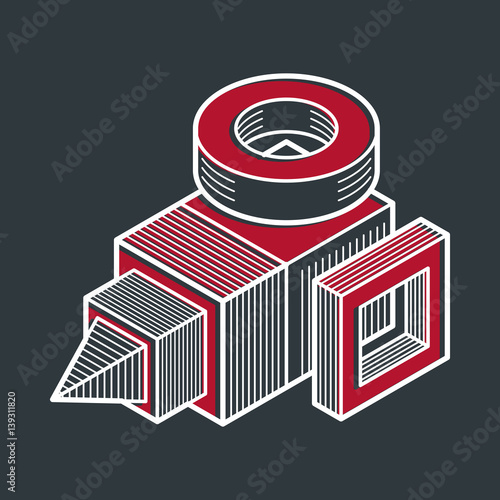 Engineering three-dimensional construction, abstract vector trigonometric shape.
