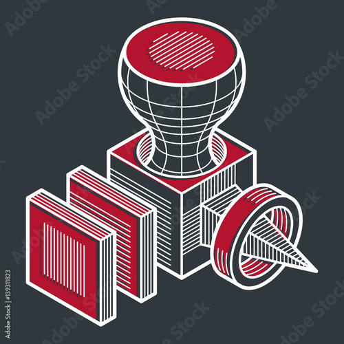 Engineering three-dimensional construction, abstract vector trigonometric shape.