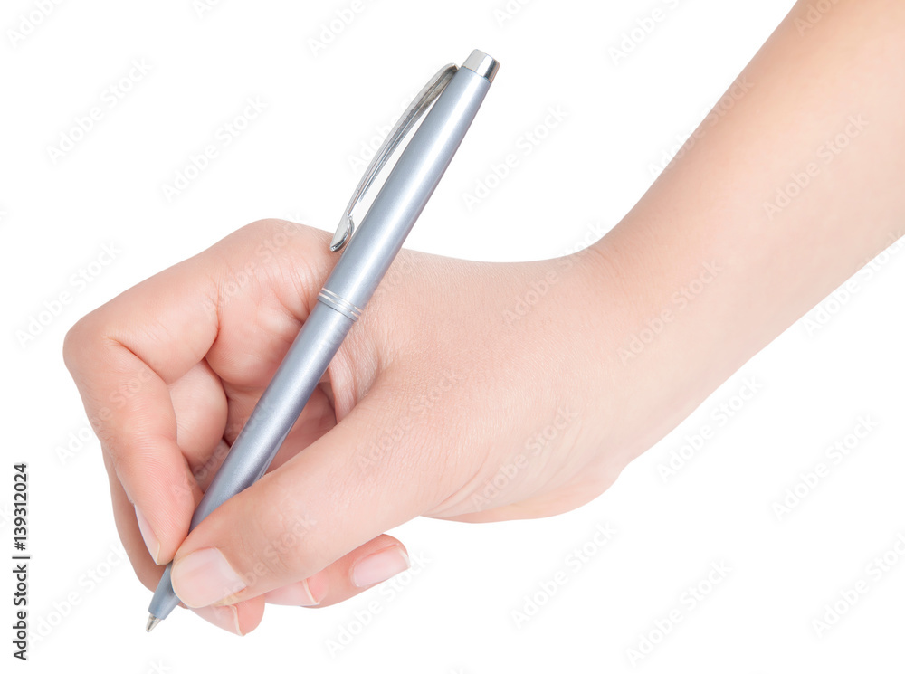 Hand writing on copy space. Beautiful female hand holding black marker pen . Brightly lit with backlight and isolated on white background. Hand writing on copy space. Beautiful female hand holding black marker pen . Brightly lit with backlight and isolated on white background.