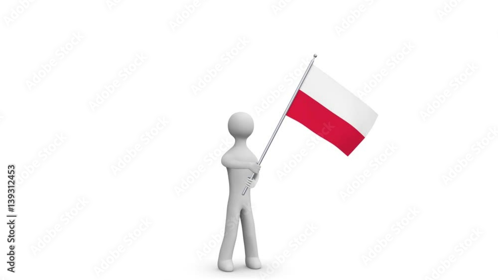 Poland waving flag. 3d Man holding and waving Polish flag on transparent background. Loop. Alpha channel. Poland waving flag. 3d Man holding and waving Polish flag on transparent background. Loop. Alpha channel.