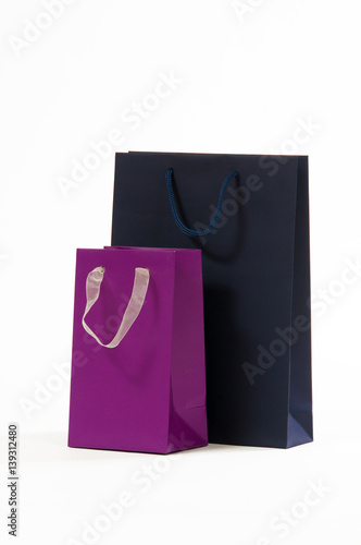 Dark blue and purple paper bag on a white background