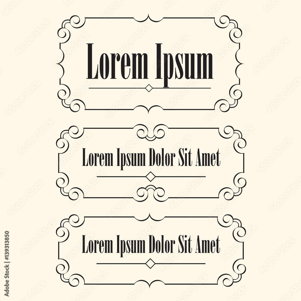 Set of calligraphic frames with space for text