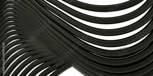 Abstract background with black curve lines, 3 d render