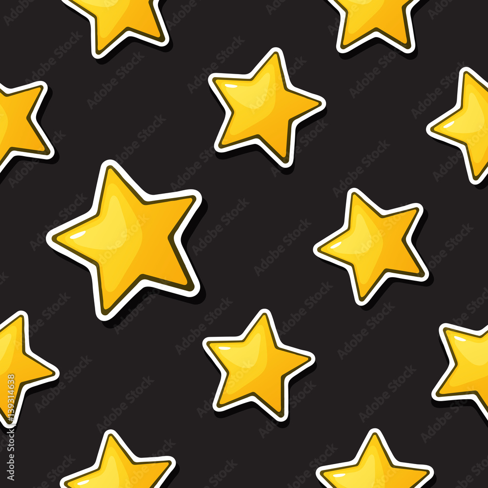 Vector illustration. Seamless pattern. Falling golden stars on black background. Decoration for gift paper, prints for clothes, textiles, wallpapers Vector illustration. Seamless pattern. Falling golden stars on black background. Decoration for gift paper, prints for clothes, textiles, wallpapers