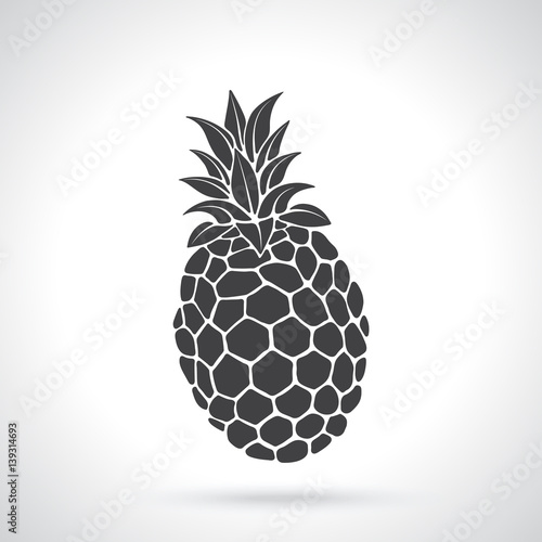 Vector illustration. Silhouette of tropical fruit pineapple. Healthy vegetarian food. Template or pattern. Decoration for greeting cards, wallpapers, emblems