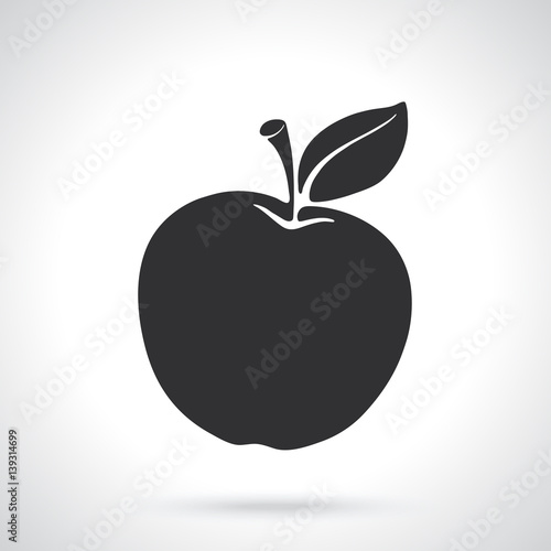 Vector illustration. Silhouette of apple with stem and leaf. Healthy vegetarian food. Template or pattern. Decoration for greeting cards, wallpapers, emblems